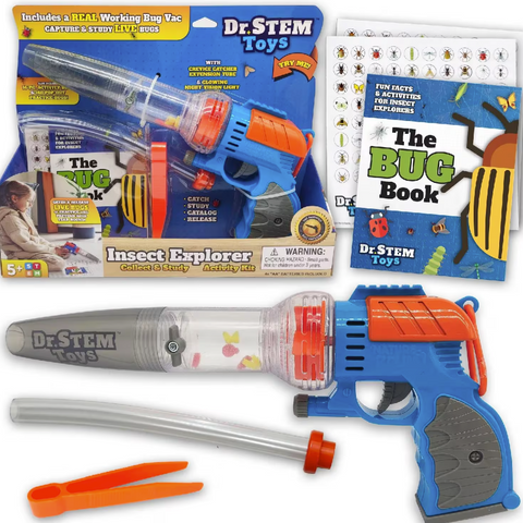 Dr. STEM Toys Insect Explorer STEM set with bug vacuum, tweezers, extension tube, and Bug Book
