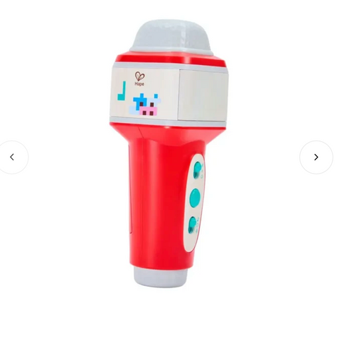 Hape Pixelz Popstar Pixel Microphone toy in red and teal packaging for ages 2-6