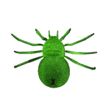 Green glow-in-the-dark realistic toy spider with eight legs on transparent background