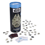 Star Wars Millennium Falcon 1000-piece double-sided jigsaw puzzle with trivia cards in cylindrical tube packaging