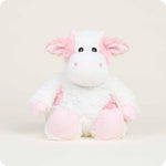Warmies Strawberry Cow plush stuffed animal with white and pink coloring seated upright