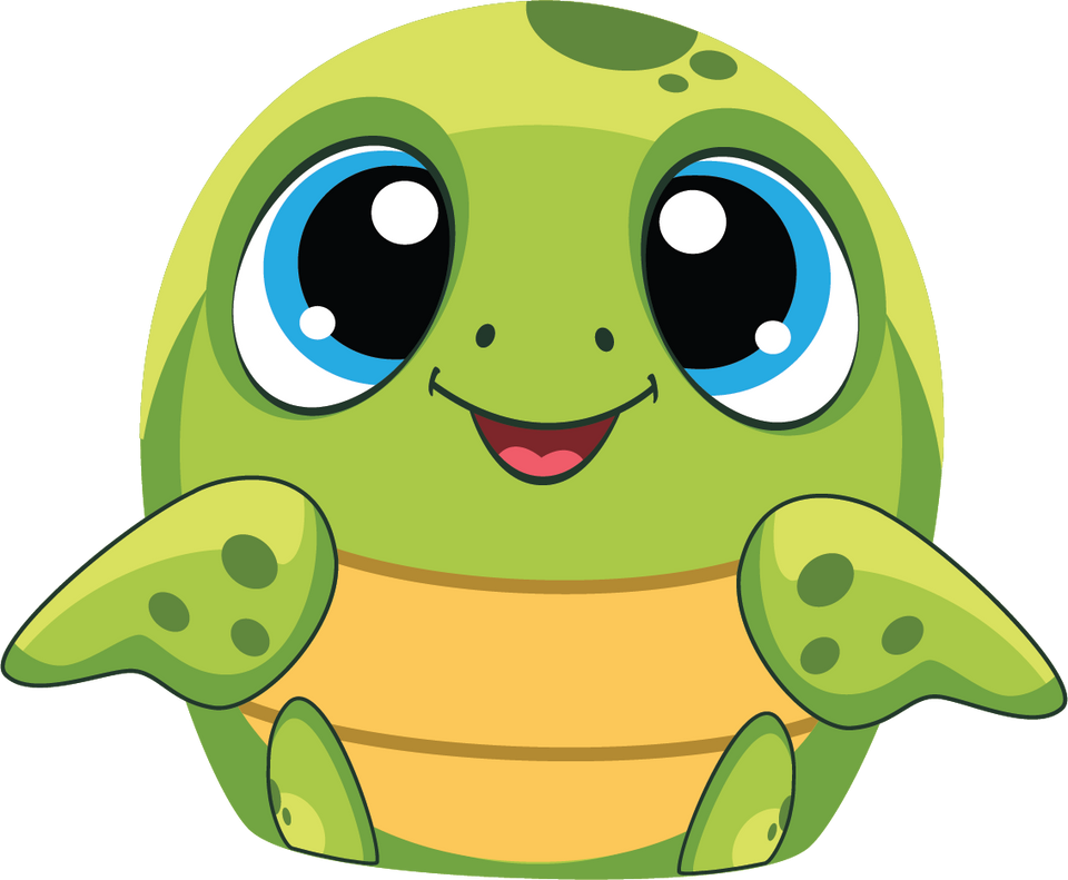 Cute cartoon green turtle Bluetooth speaker with big blue eyes and smiling face