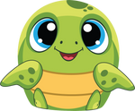 Cute cartoon green turtle Bluetooth speaker with big blue eyes and smiling face