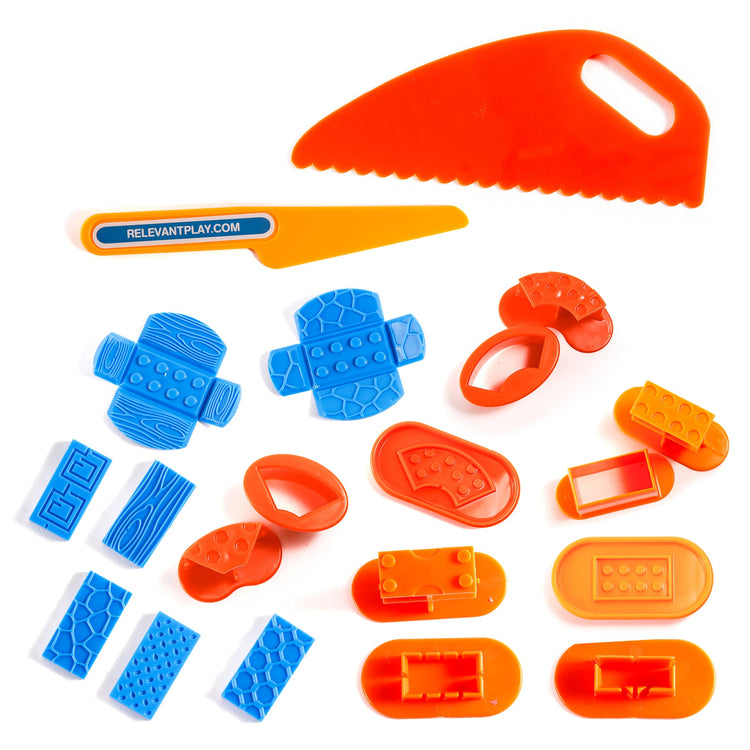 Mad Mattr Quantum Tool Box set with orange and blue plastic molding tools, cutters, and texture stamps