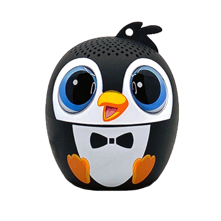 My Audio Pet Waltzer Waddles penguin-shaped Bluetooth speaker with bow tie and blue eyes