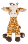 Webkinz Next Northern Giraffe plush toy with brown spots, dark hooves, and rainbow logo tag
