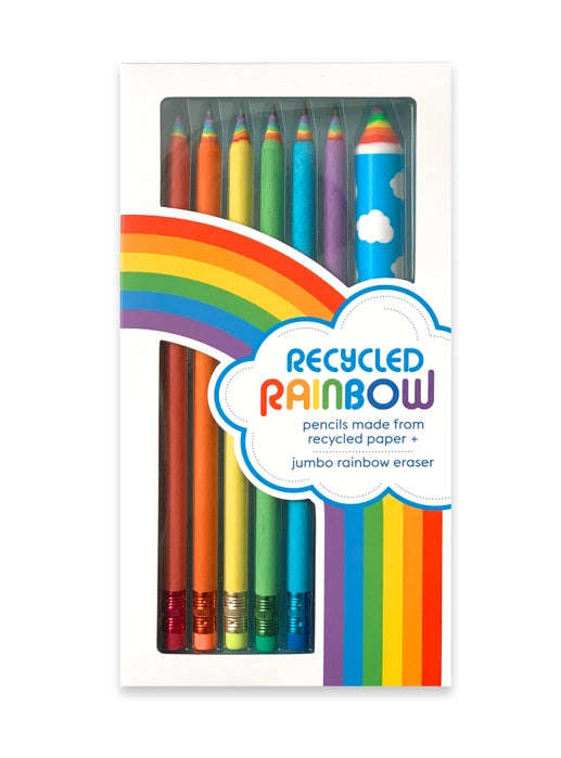 Recycled Rainbow Pencil & Eraser Set For Ages 5+