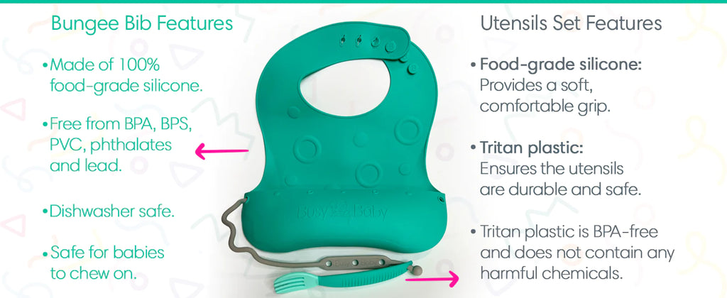 Busy Baby Bungee Bib & Utensil Set Spearmint - CR Toys