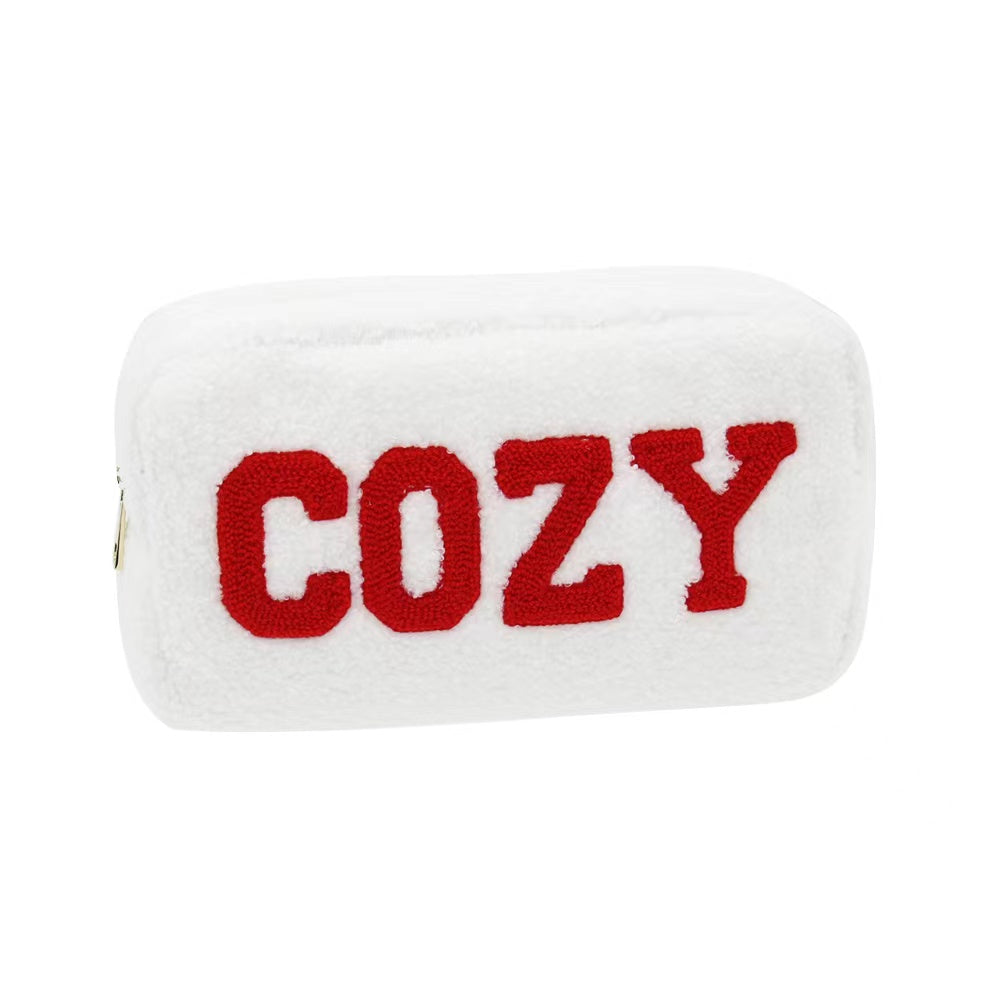 Varsity Collection Cosmetic Bag Cozy Teddy Chenille Patch