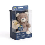 Itzy Ritzy Bitzy Pal brown bear plush lovey with natural rubber pacifier in packaging
