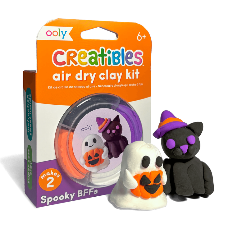 Ooly Creatibles Spooky BFFs air dry clay kit with ghost and black cat figurines