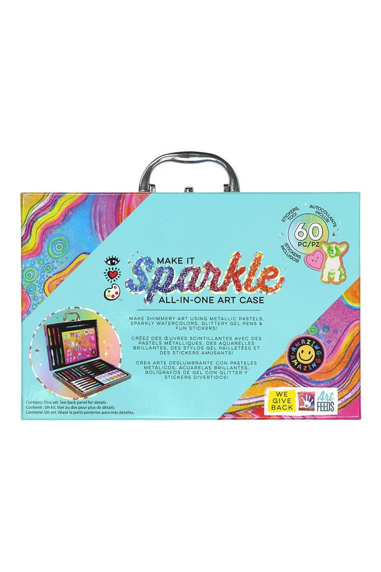 Make It Sparkle All-In-One Art Case with 60 pieces in teal glitter briefcase packaging