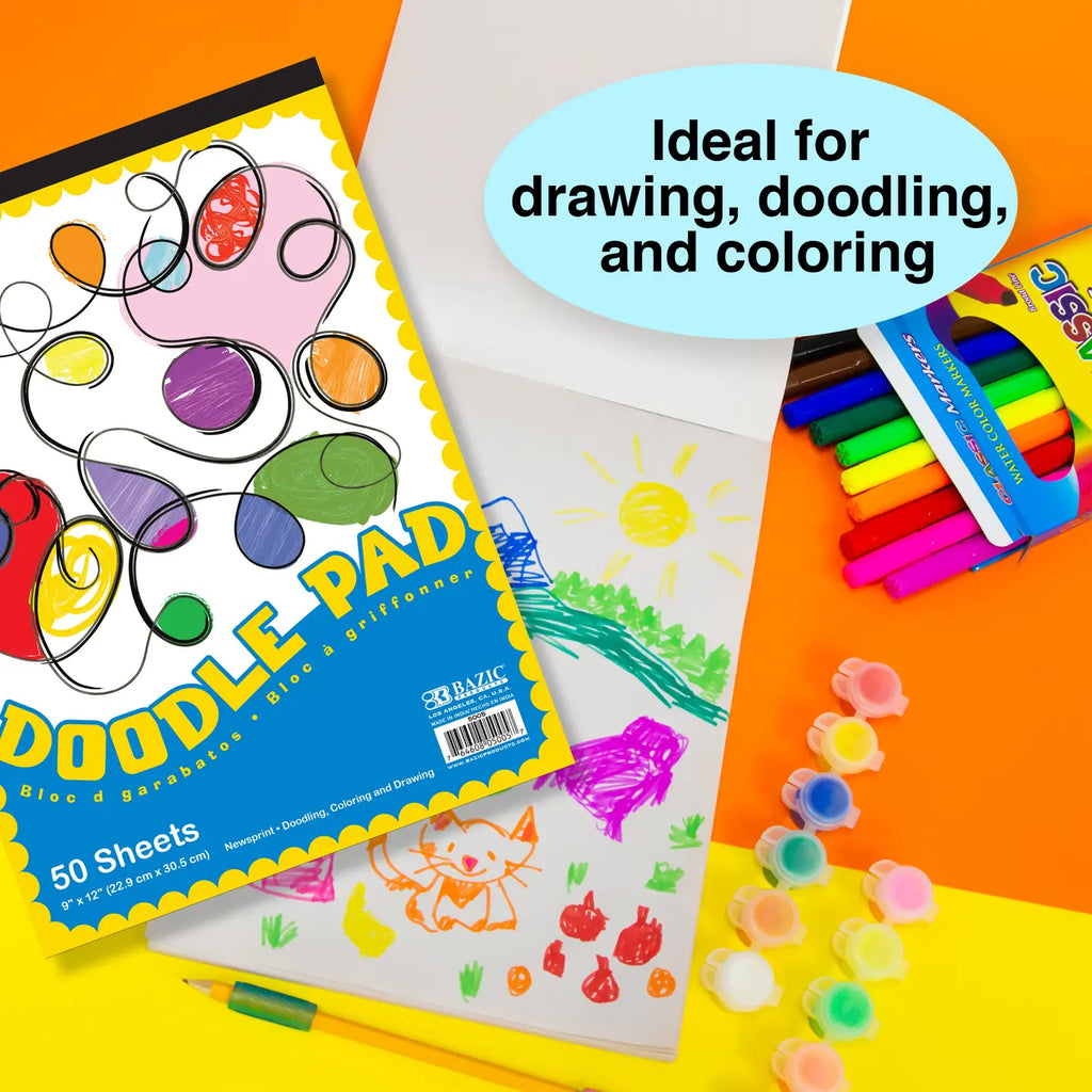 Doodle Pad, 9"X 12" Great for Kids 50 Sheets