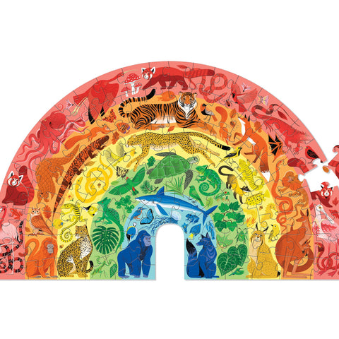 Crocodile Creek Animals 100-piece rainbow-shaped puzzle box featuring colorful illustrated animals