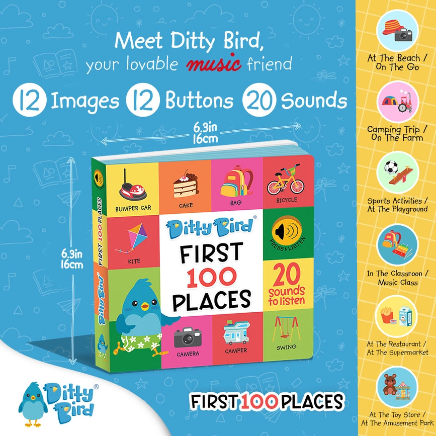 Ditty Bird Baby Sound Book First 100 Places Board Book For Ages 1+