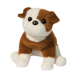 Douglas Cuddle Toys Bubbie Bulldog plush stuffed animal, brown and white sitting pose