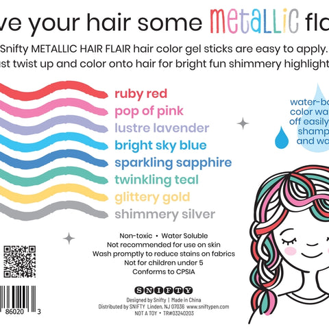 Hair Flair Matallic Set Of 8 Gel Sticks For Ages 5+