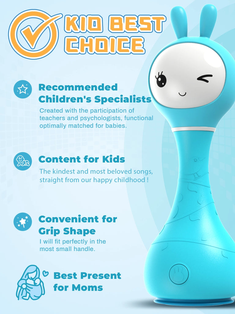 Smarty Bunny Sensory Toy w/Music, Lights & Teether | Blue - 6