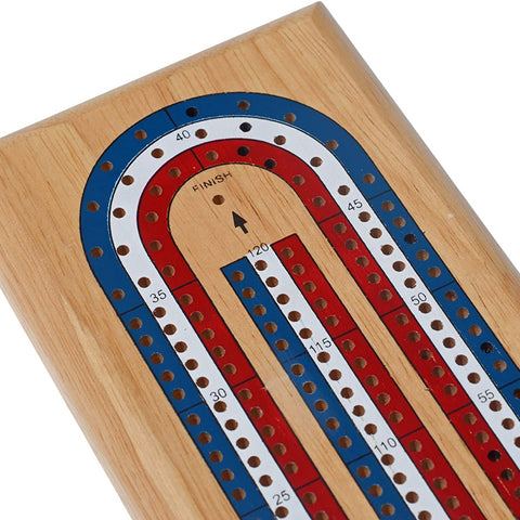 Cribbage Board | Tricolor 3 Track Game | Metal Pegs - 1