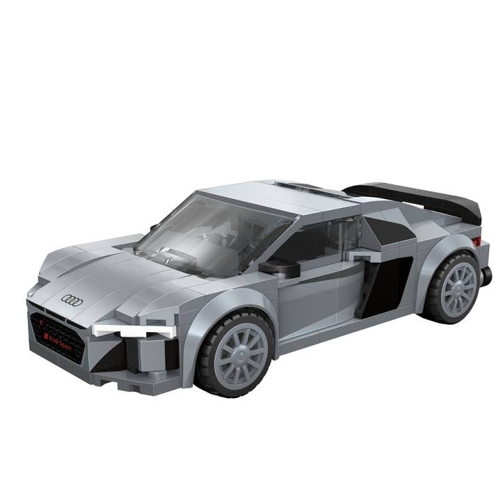 Cadfi LEGO-style Audi R8 Coupe building block toy car in silver gray 1:24 scale