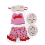 Groovy Girls doll pajama set with pink top, cherry shorts, sleep mask, and bunny slippers