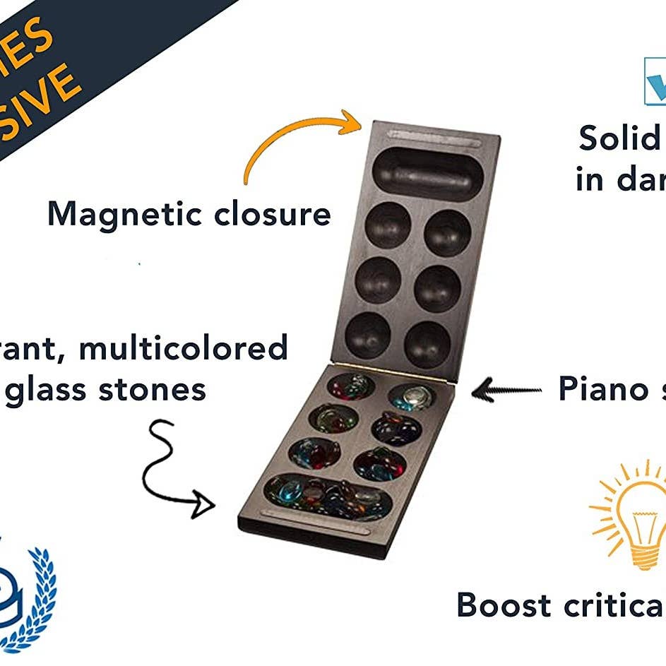 Mancala | Folding Dark Wood & Glass Stones Game - 2