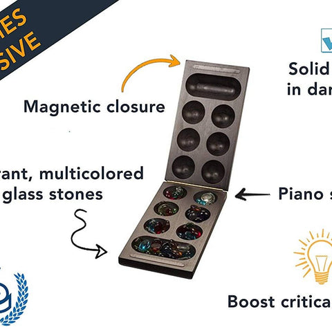 Mancala | Folding Dark Wood & Glass Stones Game - 1