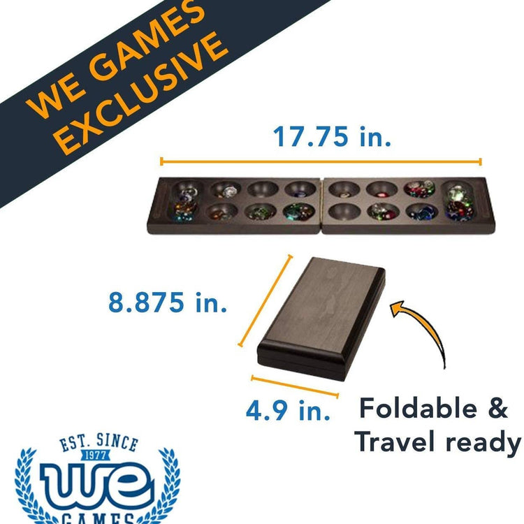 Mancala | Folding Dark Wood & Glass Stones Game - 5