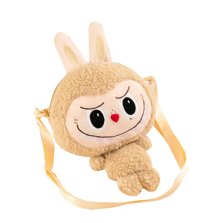 Labubu Soft Plush Crossbody Character Doll Bag | Khaki