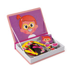 Janod Magneti'book Girl's Crazy Faces magnetic puzzle set open showing interchangeable face pieces