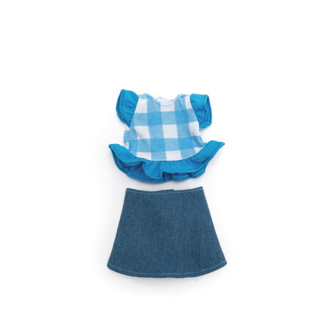 Groovy Girls Darling in Denim doll outfit with blue gingham top and denim skirt in packaging