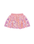 Girls' hot pink sequin skirt with iridescent multicolor shimmer and elastic waistband