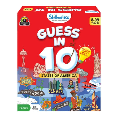 Skillmatics Guess in 10 States of America card game box for ages 8-99