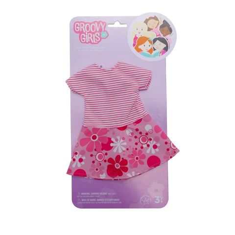 Groovy Girls Pink Petals doll outfit with striped top and floral skirt on packaging card