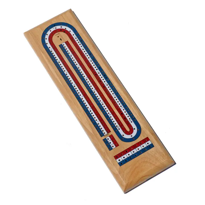Cribbage Board | Tricolor 3 Track Game | Metal Pegs - 1
