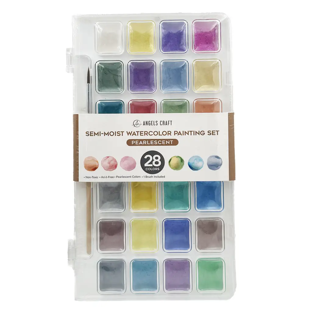 Semi-Moist Water Color Paint Set - Pearlescent, 28 Colors - 1