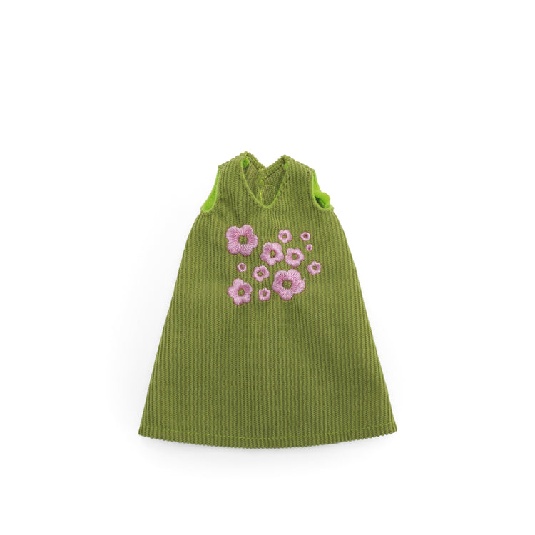 Groovy Girls green corduroy sleeveless doll dress with pink embroidered flower details