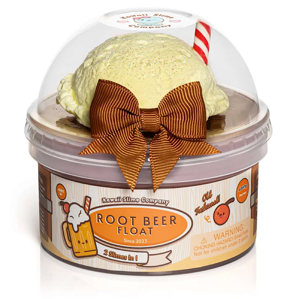 Kawaii Slime Company Root Beer Float slime kit with vanilla ice cream scoop topper and decorative bow