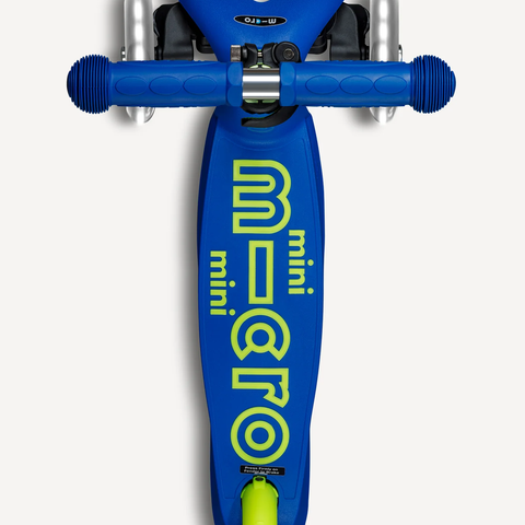 Micro Mini Deluxe three-wheel LED scooter in neon yellow and blue for toddlers