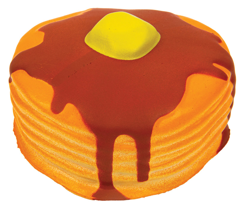 Squishy slow rise foam pancake stack toy with syrup and butter on top