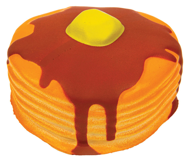 Squishy slow rise foam pancake stack toy with syrup and butter on top