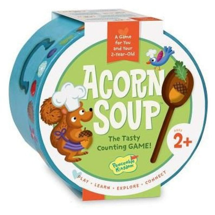 Acorn Soup counting game by Peaceable Kingdom, round teal container for ages 2 and up