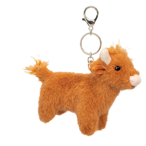 Highland cow plush bag charm keychain with silver lobster clasp and ring