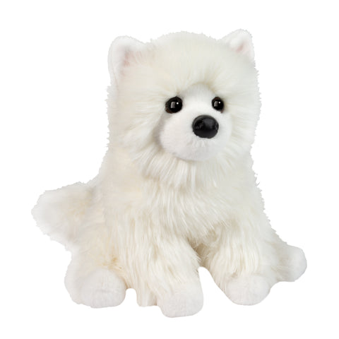 Douglas Cuddle Toy Opo white Pomeranian stuffed animal plush sitting upright