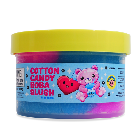 Cotton Candy Boba Slush icee slime in pink and blue with decorative charms and beads