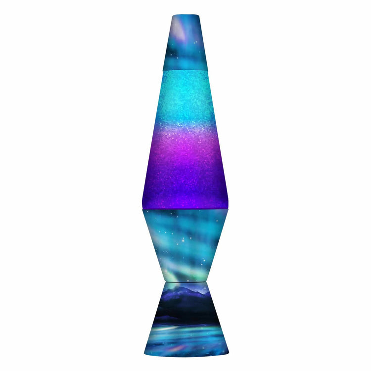 14.5-inch Northern Lights glitter lava lamp with teal, purple, and aurora borealis design