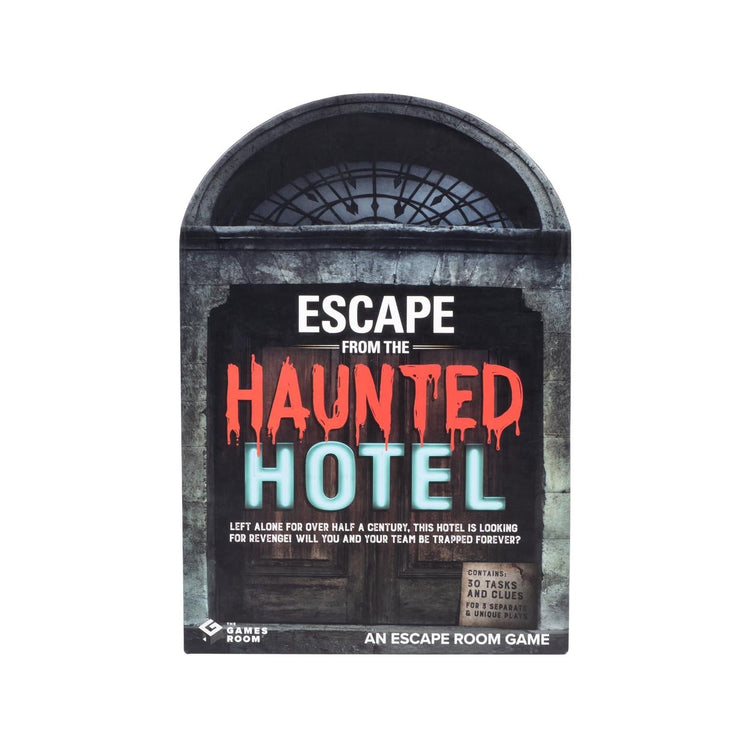 Escape from the Haunted Hotel escape room board game with arched door design