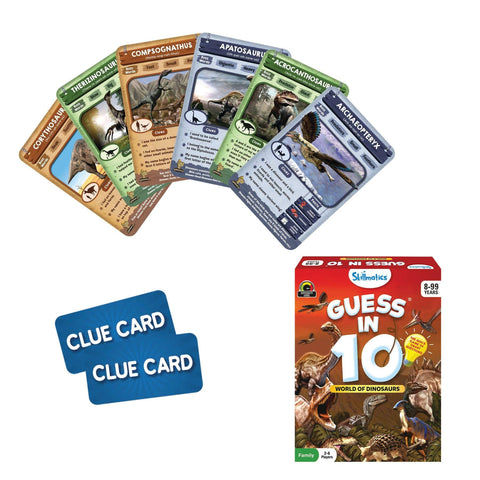 Skillmatics Guess in 10 World of Dinosaurs card game box for ages 8-99