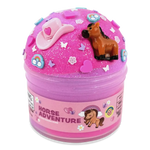 Peachybbies Horse Adventure slime in pink glittery container with horse and cowboy hat decorations