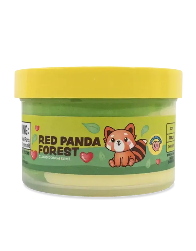 Peachybbies Red Panda Forest cloud dough slime in green with yellow lid